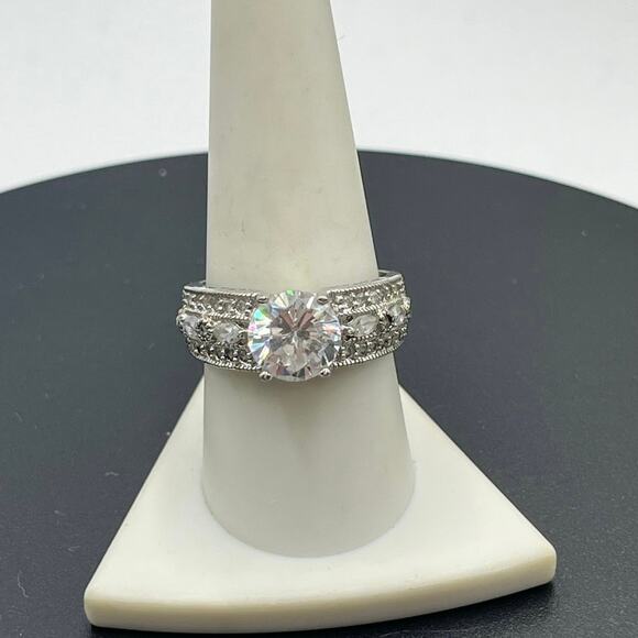 PP Signed 925 Sterling Silver Large Round CZ Engagement Promise Ring Sz 9.5 - Picture 2 of 13